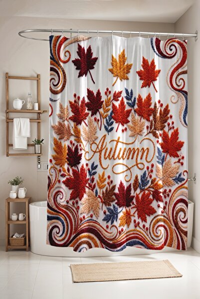 EVPANYA Bathroom Curtain, Autumn Embroidered Leaves Pattern Shower Curtain, B...