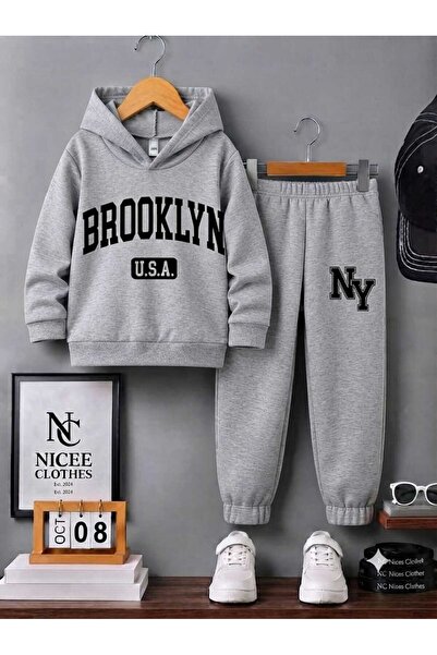 Generic Brand Children's Tracksuit Set Unisex (Black Broklyn Winter Print)