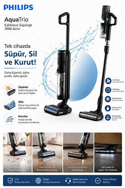 Philips AquaTrio Islak & Kuru Kablosuz Dikey Süpürge, 3'ü 1 Arada Süpürme, Si...