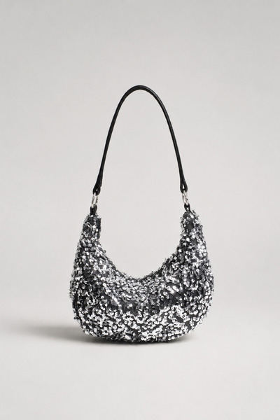 Berlesi Silver Sequined Baguette Evening Dress Bag