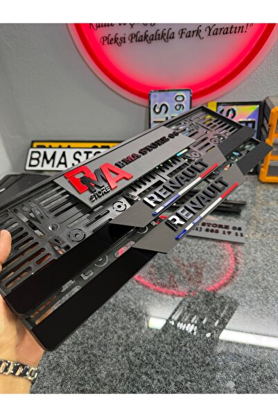 BMASTORE06 Renault Yazılı Fransız Şeritli Mat Model Pleksi Plakalık (1çift,2a...