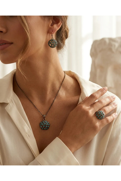 Dorvina Bronze Women Copper Womenjewelry Set Turquoise Honeycomb Vintage Neck...