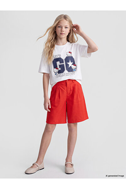 LC Waikiki Nevavm Girl's Pleated Bermuda Shorts with Difference in Color