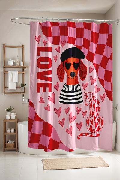 EVPANYA Bathroom Curtain, Cat Pattern with Heart Glasses Shower Curtain, Bath...
