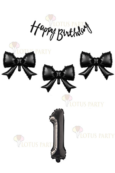 LOTUS PARTY 3 Pieces of Black Bow Balloons, 1 Piece of Black Number Balloon, ...