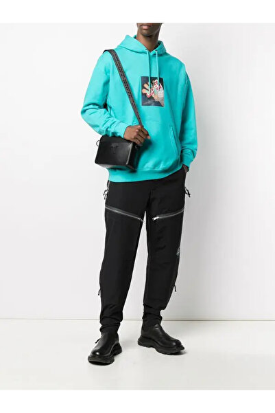 Siyah Oversize Dijital Baskılı Kanguru Cepli Kapüşonlu Sweatshirt