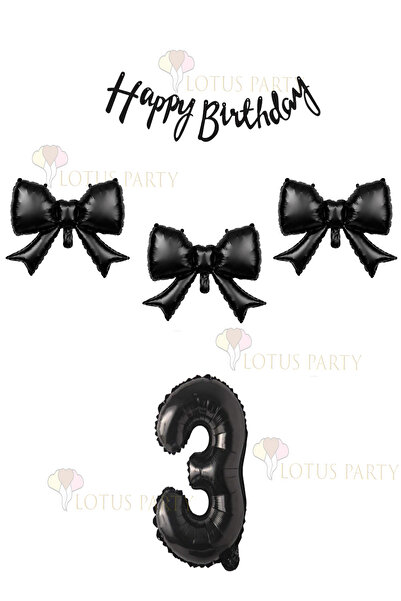 LOTUS PARTY 3 Pieces of Black Bow Balloons, 1 Piece of Black Number Balloon, ...