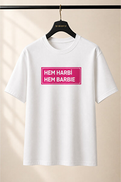 SB BİANCO Hem Harbi Hem Barbie Printed Oversized Unisex Premium Cotton T-Shir...