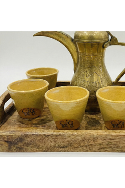AMAD CRAFT فنجان إسبريسو، مصنوع من الفخار والسيراميك مع نقوش تقليدية مصنوعة ي...