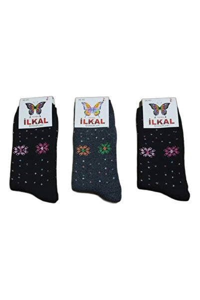 EfemİcGiyim Winter Toe-To-Toe Patterned Towel Long Socks, Pack of 12