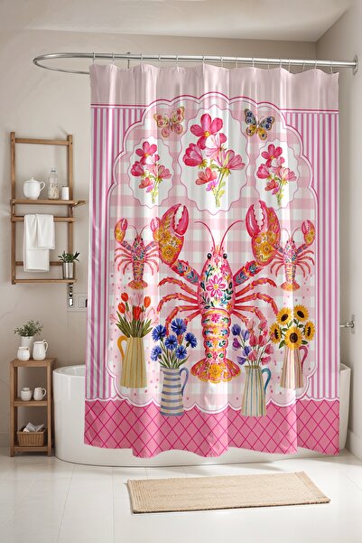 EVPANYA Bathroom Curtain, Embroidered Lobster Pattern Shower Curtain, Bathtub...