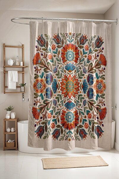 EVPANYA Bathroom Curtain, Embroidered Flowers Patterned Shower Curtain, Batht...