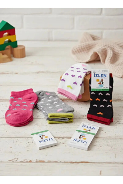 EfemİcGiyim 7-8 Years Old Girl's Heart Patterned Booties Socks 12 Pack