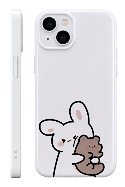 WANNA PROTECT iPhone 13 Tavşan Protect Slim Parlak Tam Kaplayan Baskı Kamera ...