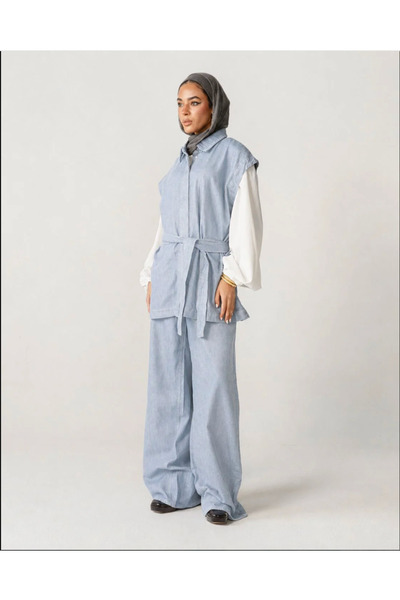 Glow Light Blue Sleeveless Denim Set