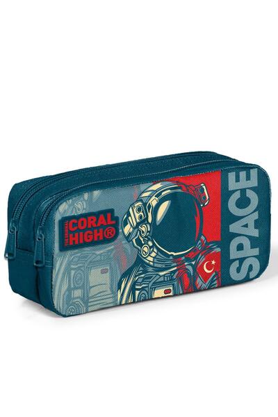 Coral High Geantă pentru creioane cu două compartimente, cu model de astronau...