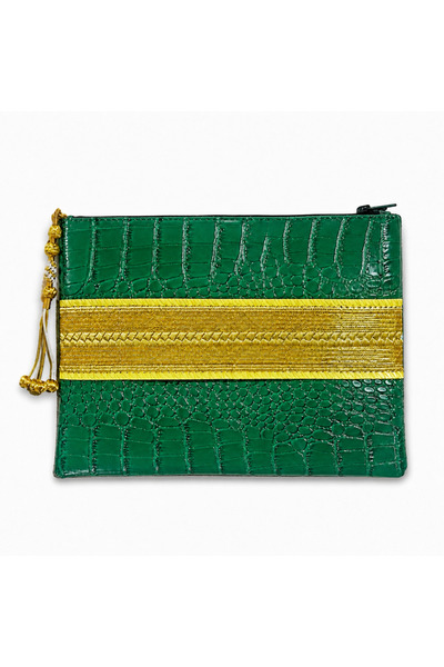 AMAD CRAFT Luxury bag made of royal green leather and handmade golden Zari