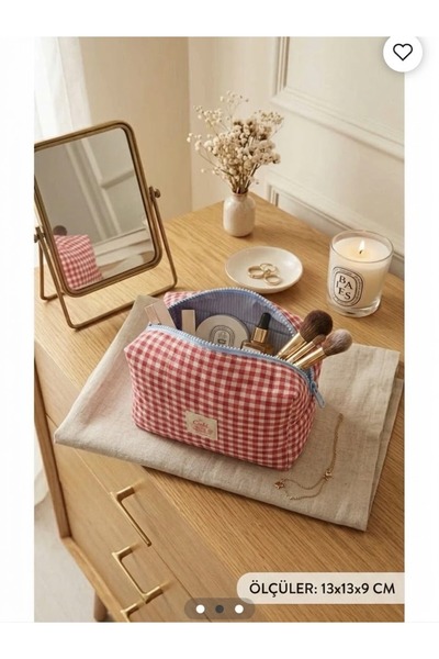 BN ÇAKİ KIRMIZI PÖTİKARELİ MAKYAJ ÇANTASI 13x13x9 cm