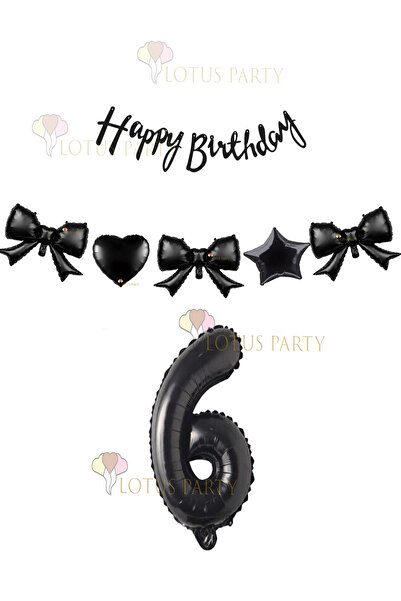 LOTUS PARTY Black Heart Black Star Black Ribbon Balloon Black Number Balloon ...