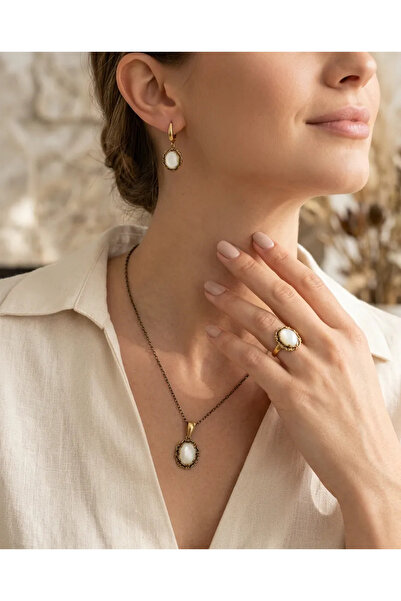 Dorvina Bronze Women Copper Women Jewelry Set White Stone Vintage Necklace Ea...