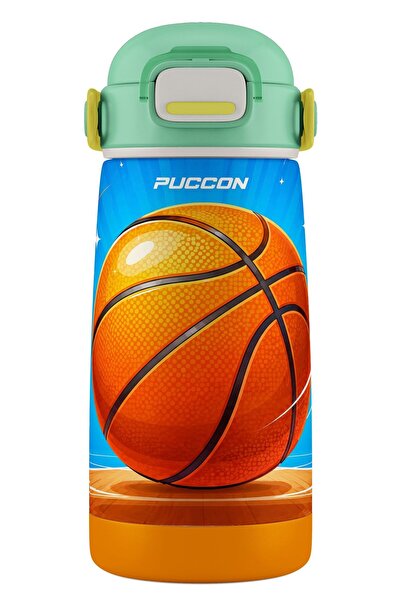 Puccon Boy's Basketball Printed 420 ml Steel Flask Thermos with Carrying Stra...