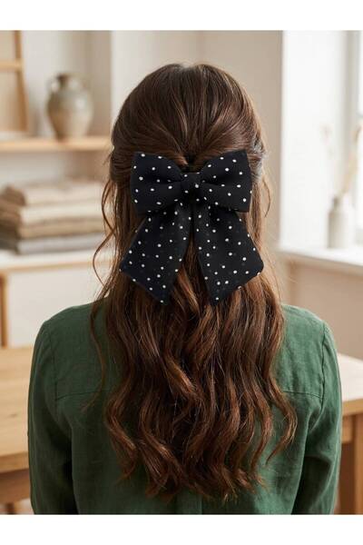 JZ MODA Retro Black Polka Dot Bow Automatic Buckle - Classic Polka Dot Patter...