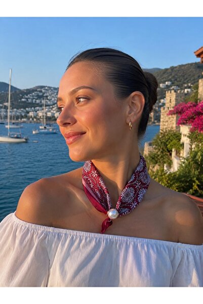 MADAM TOMRİS İncili Fular Kırmızı