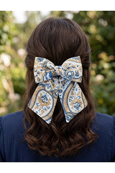 JZ MODA Authentic Shawl Motif Bow Automatic Buckle - Blue Tan Retro Pattern R...