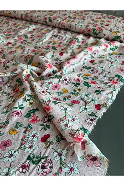 Kumaş sever Crispy Floral Patterned Voile Viscose Linen Fabric Thin Double by...