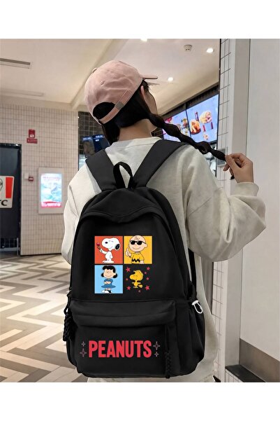 Minga London Black Peanuts Star Printed School, Class, Course Backpack