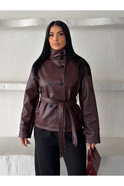 gm giyimarket Noul sezon guler ridicat Trench scurt piele