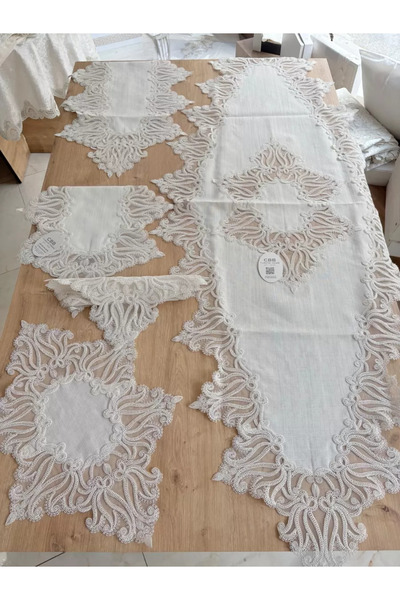 Ceki Home Σετ Σαλονιού Κρεμ Σετ Τραπεζομάντηλων 5 Τεμαχίων Κονσόλα Τραπεζιού ...