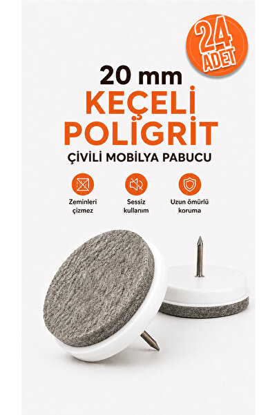 Anra İthal 20 mm Keçeli Poligrit Çivili Mobilya Pabucu 24 Adet Sandalye Masa ...