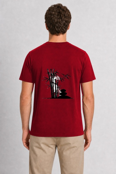 WAKHA Japanese Zen Bamboo Design - Back Print - Red