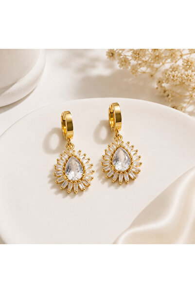 Archhazel Jewelery Gold Steel Zircon Stone Drop Dangle Earrings