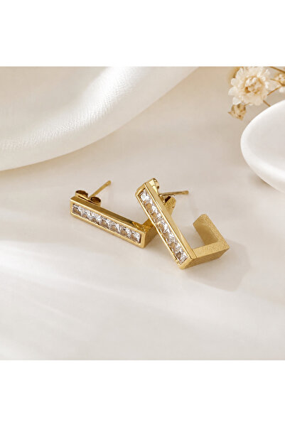 Archhazel Jewelery Gold Zircon Stone Geometric Steel Earrings