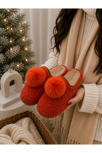 BYRAMSE Pompom Light Sole Women's Closed-Front Comfortable Home Slippers