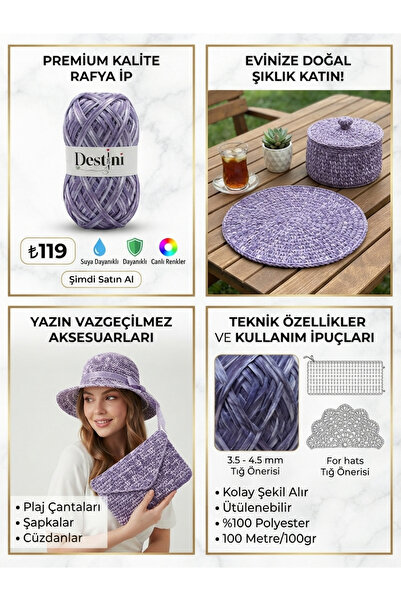 destini Soft Rafya ip, Polyester Rafya ip Bodrum Rafya, Hobi ipi 100gr 100 mt
