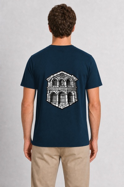 WAKHA Men's Barcelona Architectural Engraving Pattern Back Print - Navy Blue