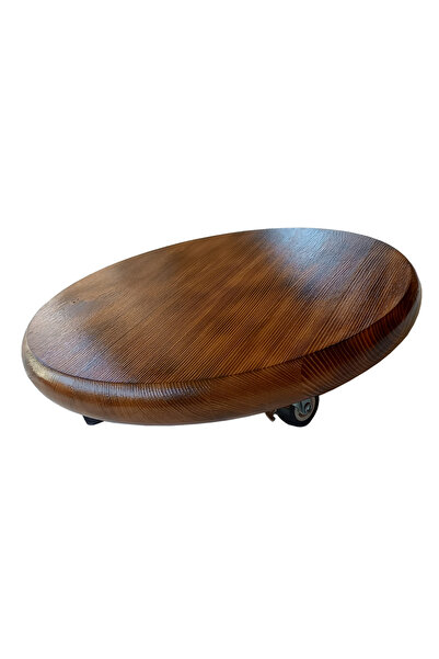 Handmade Burnt wood flower pot stand, round, on swivel wheels – Ø30 cm