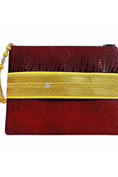 AMAD CRAFT Luxury bag made of red leather and handmade golden Zari