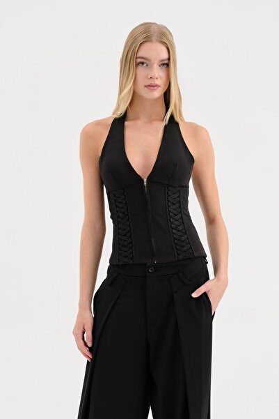 tw3 Women's Halter Neck Corset with Lace Detail Design