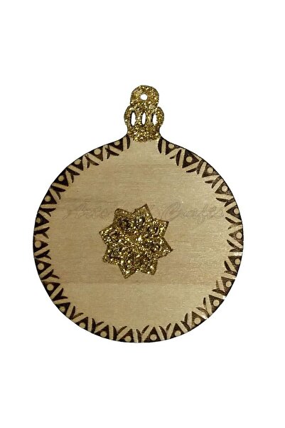 Handmade Set 6 decoratiuni din lemn, cu stelute din lemn si sclipici