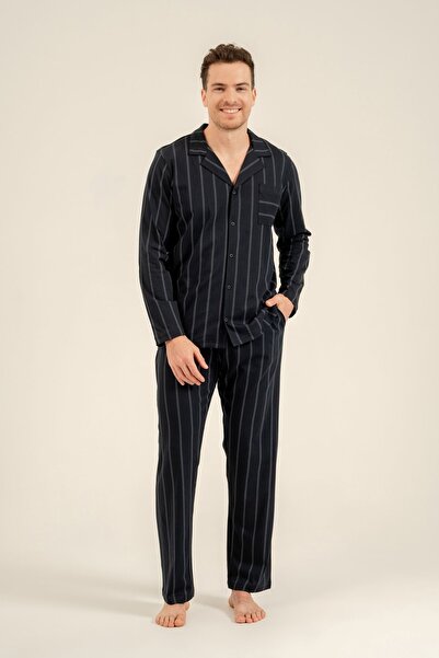 Arnetta Men's 100% Cotton Long Sleeve Black Shirt Pajama Set (with Socks as a...