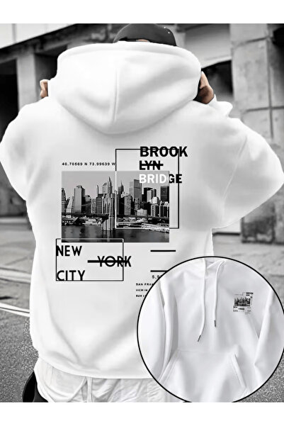 one button Custom Brooklyn Printed Premium Oversize 3 Thread Soft Hooded Swea...
