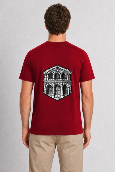 WAKHA Men's Barcelona Architectural Engraving Pattern Back Print - Red