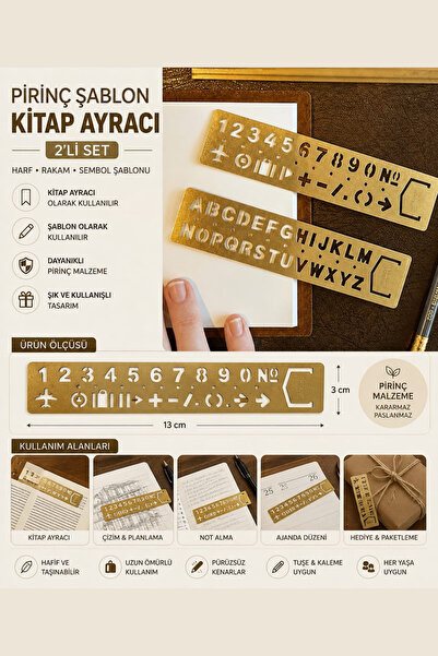 Vox Art 2'li Gold Kitap Ayracı ve Çizim Şablon Seti (Harf ve Rakam)
