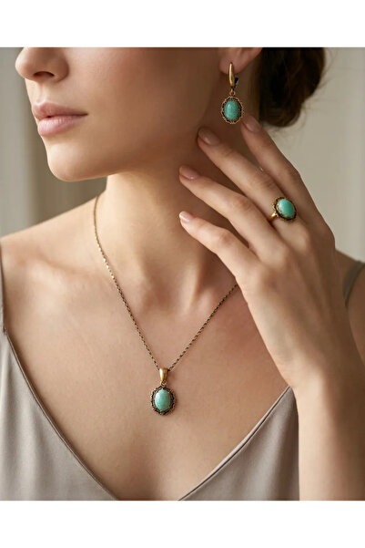 Dorvina Bronze Women's Copper Women's Jewelry Set Amazonite Stone Vintage Nec...