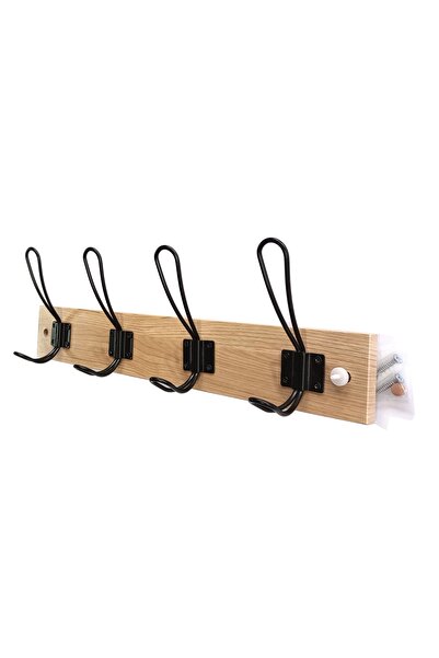 Handmade Cuier din lemn natur cu 4 agatatori