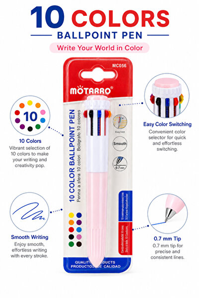 Matarro MOTARRO 10 Color Ballpoint Pen 0.7mm – Multicolor Retractable Writing...